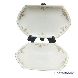 Antique MZ Austria Set of 2 Serving Bowl & Plate Pink Roses Gold Trim.